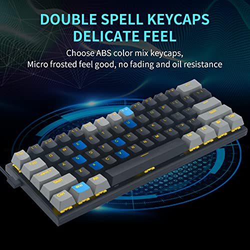 Image of HUO JI Mechanical Keyboard 61 Keys, E-YOOSO 60% Small Compact Gaming Keyboard, USB Wired, English Layout, Compatible for Windows, Black + Gray, Blue Switch
