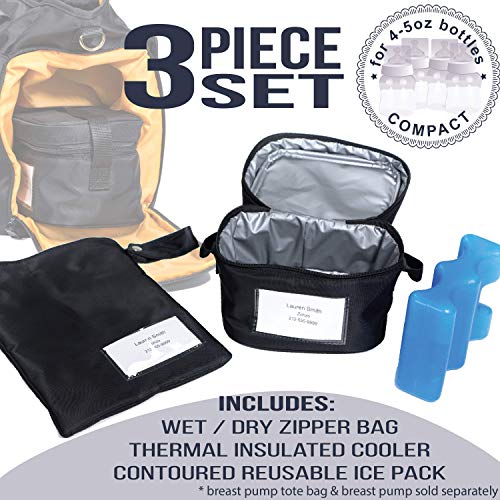 Zohzo Breastmilk Compact Cooler Bag with Ice Pack - Insulated Breast Milk Cooler with Accompanying Wet/Dry Bag (Black) - Thumbnail 2