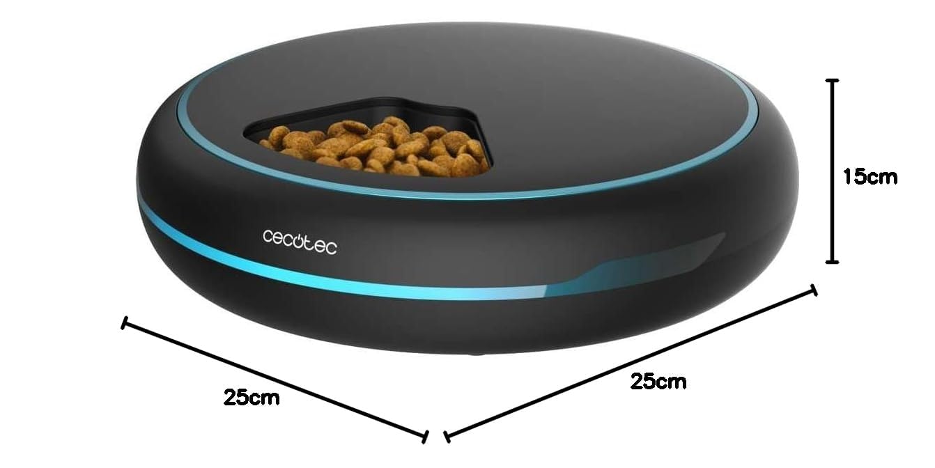 Cecotec Distributeur Automatique de Nourriture Pumba 1600 Purrfect Meal. Capacité de 1,6 L, 4 Sections Indépendantes, Affichage LED, Minuterie et Enregistreur Vocal