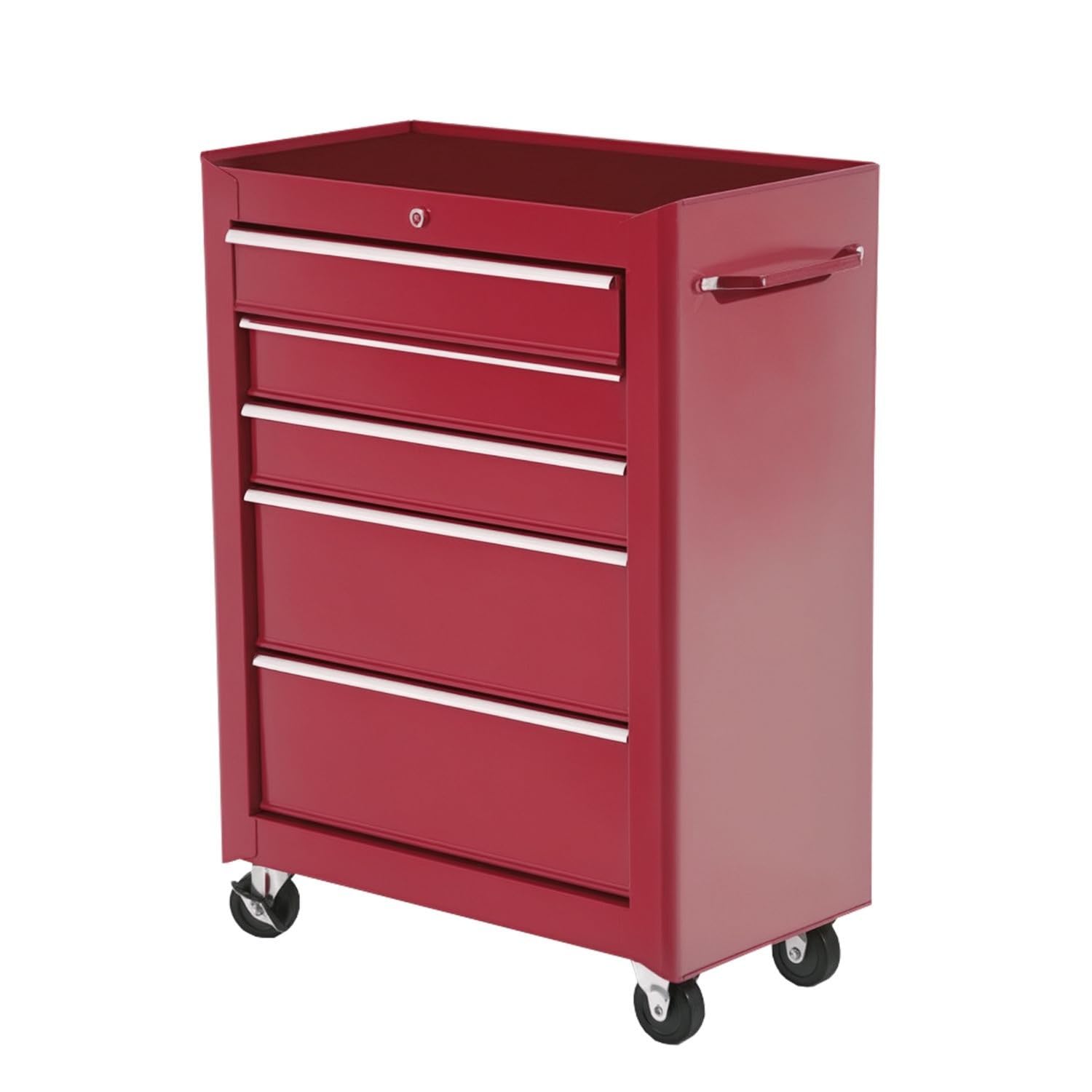 HOMCOM Carro Caja de Herramientas Taller Movil 5 Cajones 4 Ruedas Rojo | Cerradura