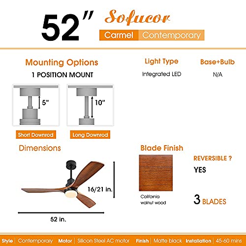 Sofucor 52 Inch Ceiling Fans with Lights and Remote Control, Modern Solid Wood Outdoor Ceiling Fan with Light for Bedroom Living Room Indoor Farmhouse Patio, Quiet DC Motor - Image 9