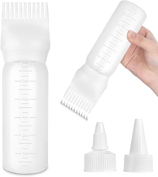 Root Comb Applicator Bottle Oil Applicator for Hair Dye Hair Oiling Bottle with 2 Type Caps and Graduated Scale White