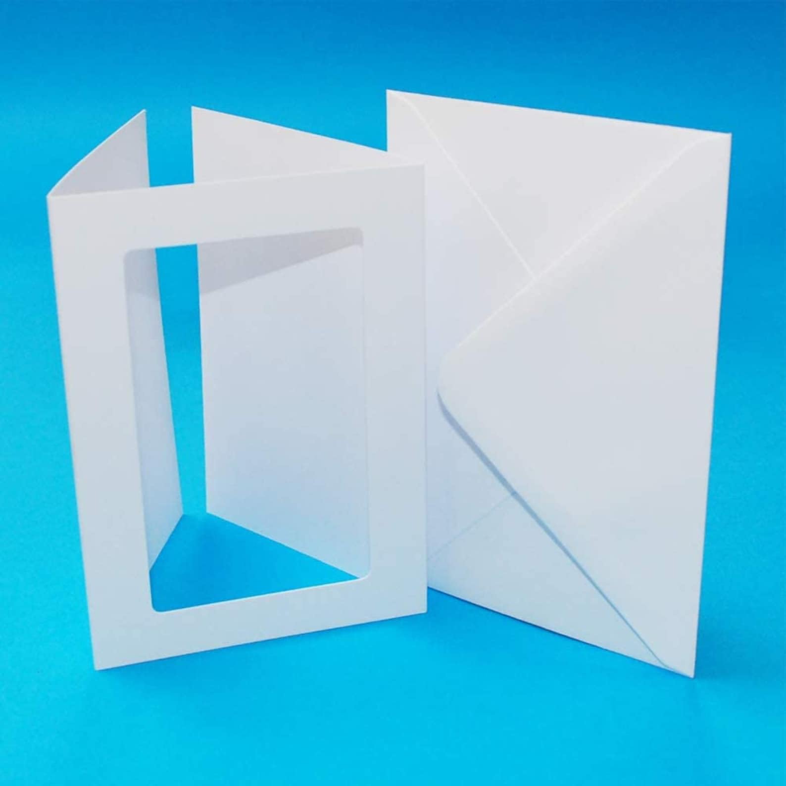 AKxStitch Aperture Cards & Envelops A5 White Tri-Fold Rectangle, 300 GSM Card Blanks & C5 Matching Envelopes, 3 Pack | 8x6 21x15cm (Set of 3 Cards + Envelopes)
