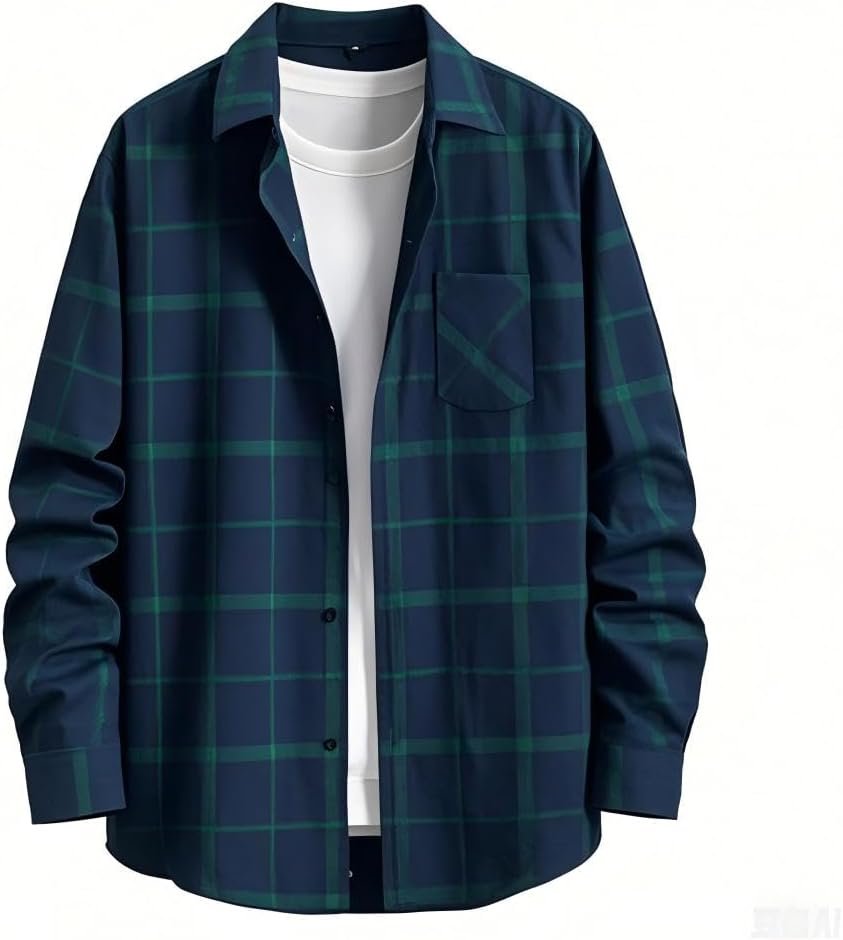 NUOREEL Men's Regular Fit Long Sleeve Plaid Flannel Shirt, Button Down Shirts Casual Shirts