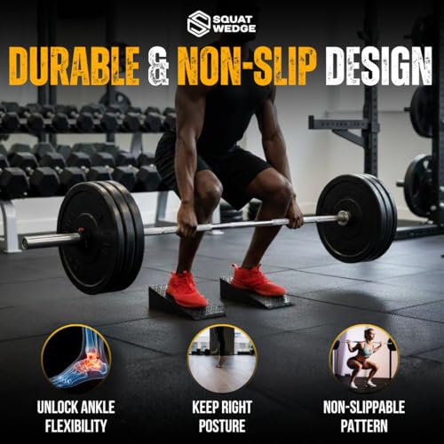 Image of Squat Wedge & Calf Raise Block, 2-PCS Non-Slip Heel & Foot Elevated Slant Board for Workout, Weightlifting, Physical Therapy & Calf Stretching, For Men & Women