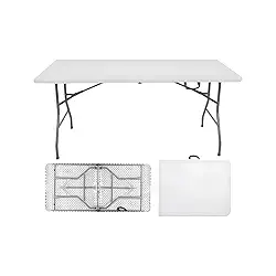 Mesa Retangular dobrável ao meio 1,80m - vira maleta para Festa Camping Churrasco Jardim Pesca