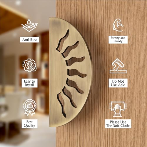 Image of COMPASS Stainless Steel 6-inch Round Shape Door Handle for Main Door and Pull-Push Handle of Home /Hotel /Office Door Hardware for Single and Double Door - Pack of 1 Set (Brass Antique)