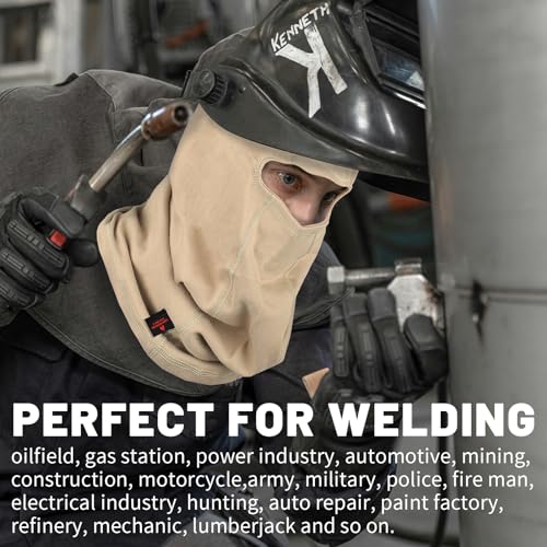 Image of FR Face Mask for Men - Fire Resistant Balaclava Welding Head Cover, 100% Cotton Full Face Hood & Neck Protector