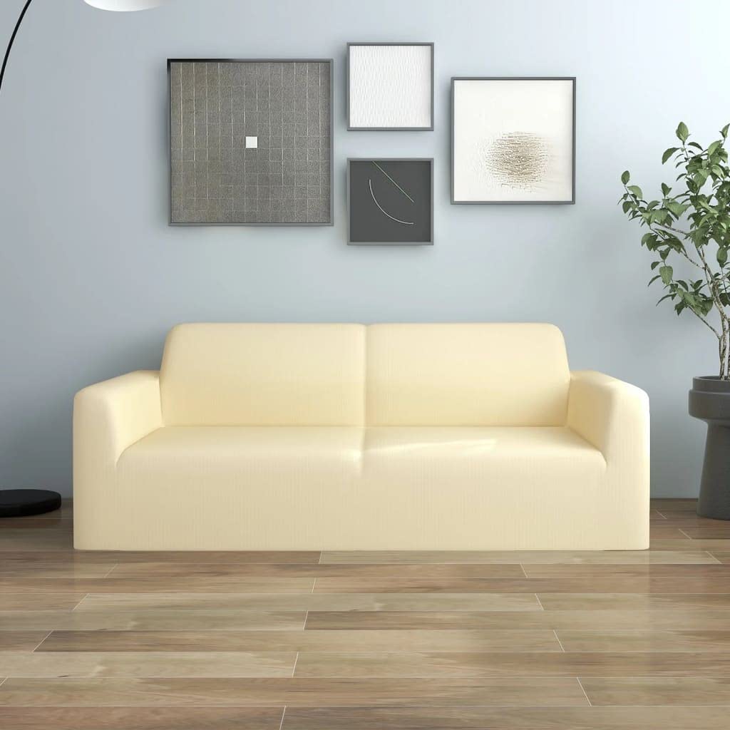 Couverture de canapé élastique et résistante en jersey de polyester crème pour 2 places