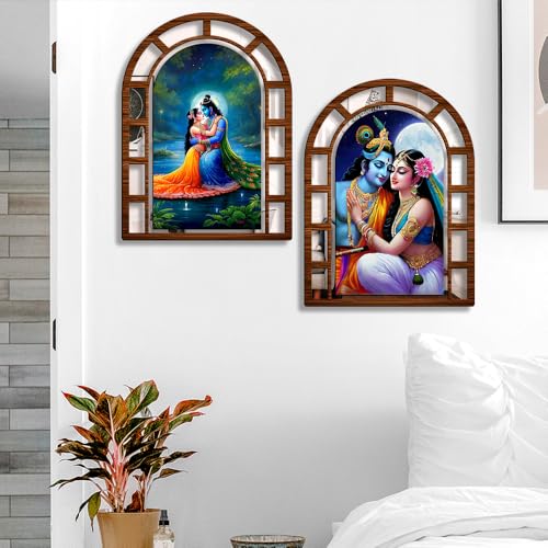 Image of Sehaz Artworks RadKris Mirror Jharokha Wall Decor for Living Room- 40x30 CM