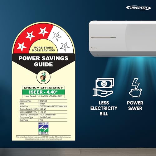 Image of Daikin 1.0 Ton 3 Star Hot & Cold Inverter Split AC (Copper, PM1.0 Filter, FTHT35XV16, White)