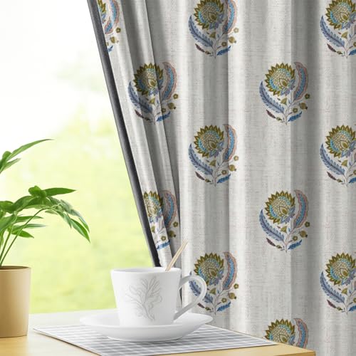 Image of LINENWALAS Printed Blackout Curtains for 5 Feet Window | Set of 2 | Printed Drapes | Thermal Insulated, Room Darkening Panels with Grommet Hanging for Living Room (Golden Brown Buta)