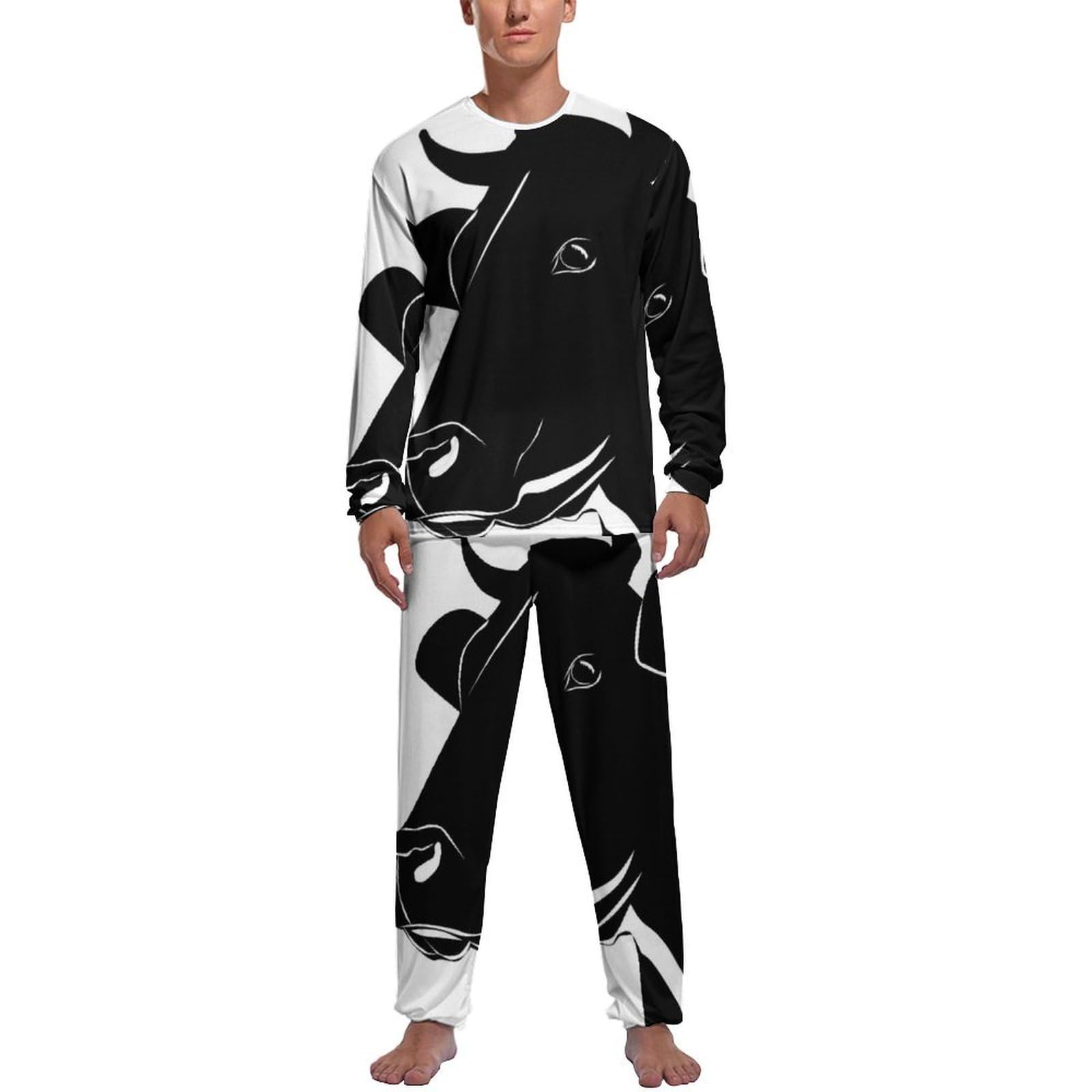 Haut et bas de pyjama manche longue homme motif vache imprimé