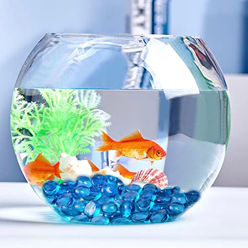 Image of 5 LB Sea Blue Glass Gems Flat Marbles with 1 Pc Large Inspirational Beads | Vase Fillers, Aquarium Fish Tank Pebbles,Fountain Stones,Floral Arrangement,Mosaics Crafts,Fire Glass Drops