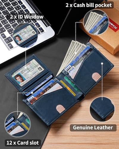 Image of Artpaxy Mens Wallet Bifold Genuine Leather RFID Blocking Wallet for Men with 2 ID Windows 12 Card Holders 2 cash pockets 1 Gift Box
