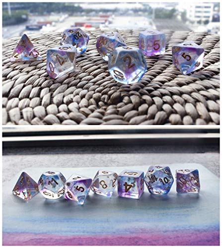 HD Dice Set DND Polyhedral Dice for Dungeons and Dragons D&D RPG MTG Pathfinder Role Playing Game Table Games Dice Double Color Transparent Swirl Dice (Purple Blue) - Thumbnail 4