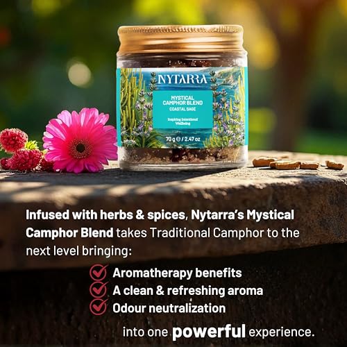 Image of Nytarra Mystical Camphor Blend - Coastal Sage 70g | Original Pure Camphor Infused with Herbs & Spices | Diffuser-Friendly Botanical Blend | Clean Aroma | Modern Twist on Traditional Puja Rituals
