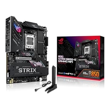 ASUS ROG Strix B850-E Gaming WiFi AMD AM5 B850 ATX Placa-mãe 16+2+2 estágios, Dynamic OC, Core Flex, DDR5 w/AEMP, WiFi 7, 5X M.2, 5G LAN, PCIe® 5.0, USB4®, USB 20Gbps Type-C®, AI OC, AI Networking