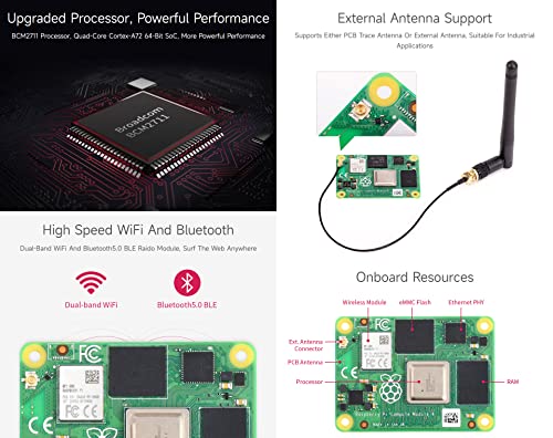 Image of Waveshare Pi Compute Module 4 Comes with an Official Raspberry Pi CM4104000 (with Wireless, 4GB RAM, Lite Version), an Antenna Kit and a HEATSINK. (3 Items)
