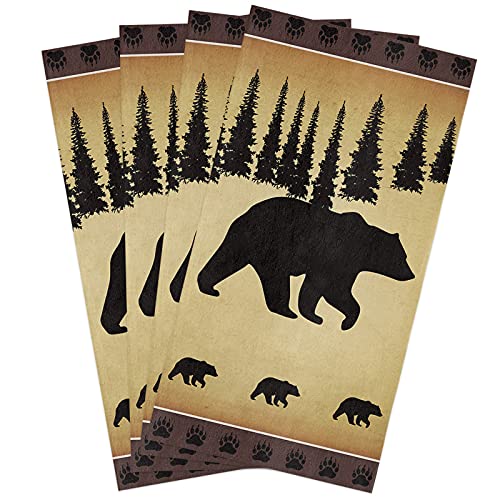 Hokiten Kitchen Towel Set, Black Bear Forest Silhouettes Fast Drying Microfiber Kitchen Towels Dish Cloths, Tea Towels/Bar Towels/Hand Towels Vintage Farm Backdrop (Set of 4, 18x28 Inch)