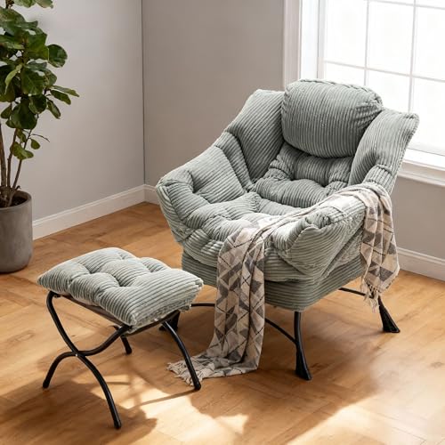 Washable Lazy Chair with Ottoman, Green
