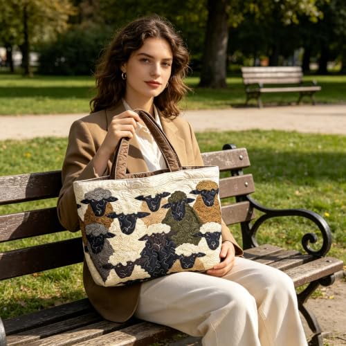Bolso tote acolchado con patchwork bohemio y compartimentos Sheep Heaven 7