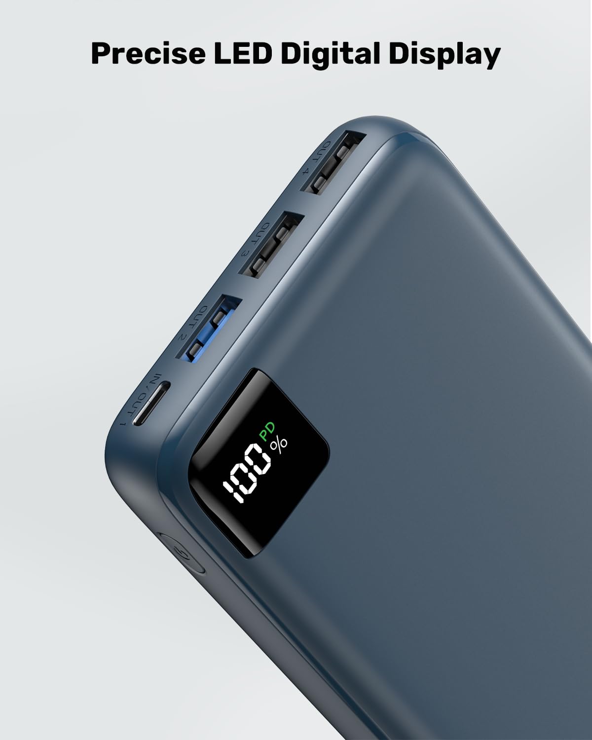 SOARAISE Power Bank, 27000mAh 22,5W Ricarica Rapida PD QC3.0 USB C Caricatore Portatile Batteria Esterna con 4 Uscite & Display LED per Smartphone Tablet etc (blu)