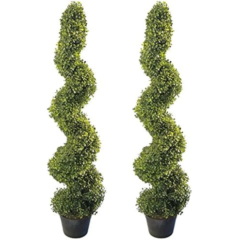 4'Artificial Topiary Spiral Boxwood Trees (Set of 2) by Northwood Calliger|Highly Realistic Potted Decorative Buxus Shrubs|Fake Plastic Plants for Home / Garden|Indoor & Outdoor Use|UV Protected Cover