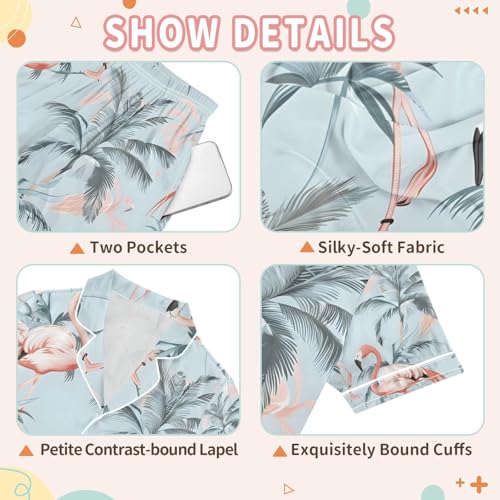 senya Flamingos Palm Trees A Satin Summer Pajama Sets Silk Short Sleeve Button Down Sleepwear3