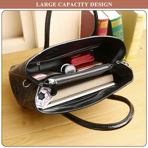 Women's Genuine Leather Handbags Stylish Crocodile Print Large Capacity Top Handle Satchel Tote Crossbody Shoulder Bag4