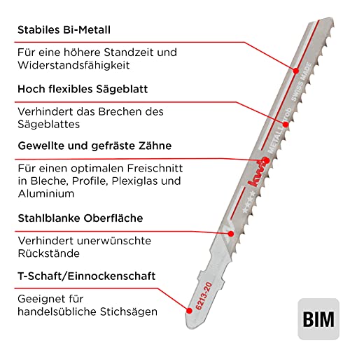 kwb Stichsägeblätter für Metall aus stabilem Bi-Metall, hochelastisch, mit Einnockenschaft (T-Schaft), Einstichzahn, optimale Standzeit, stahlblanke Oberfläche, für feine Schnitte