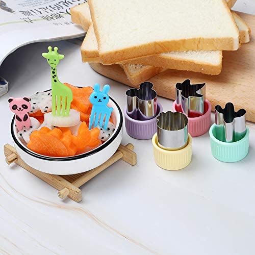 Vegetable Cutters Shapes Set, 16Pcs Mini Cookie Cutters, Vegetable Cutter And Fruit Stamps Mold + 20Pcs Cute Cartoon Animals Food Picks And Forks -For Kids Baking And Food Supplement Accessories #TOP4
