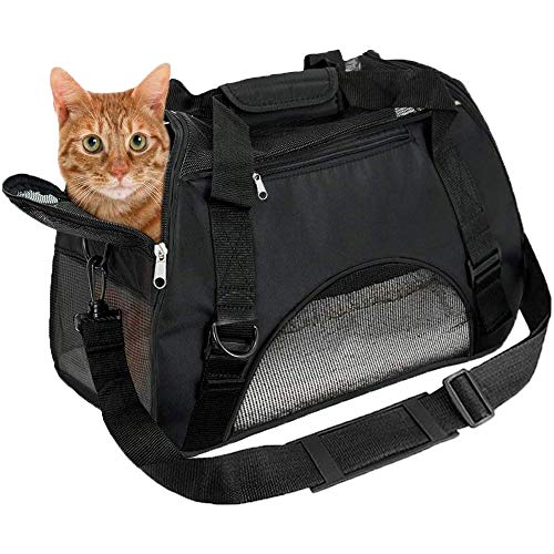 BESTOWN Pet Carrier for Small Dogs Cats Puppies Kittens Pets Collapsible Travel Friendly Cozy and Soft Pet Bed with Furry Mat (Black)