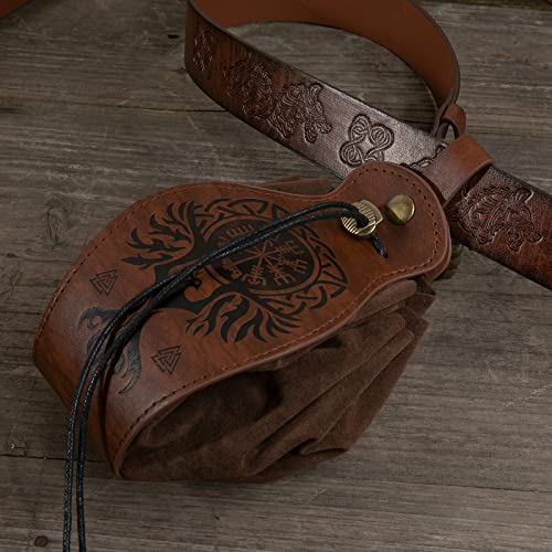 Image of Leather Belt Pouch Medieval Vintage Renaissance Viking LARP Cosplay Costumes Drawstring Coin Purse Phone Holder Waist Bag (Phoenix)