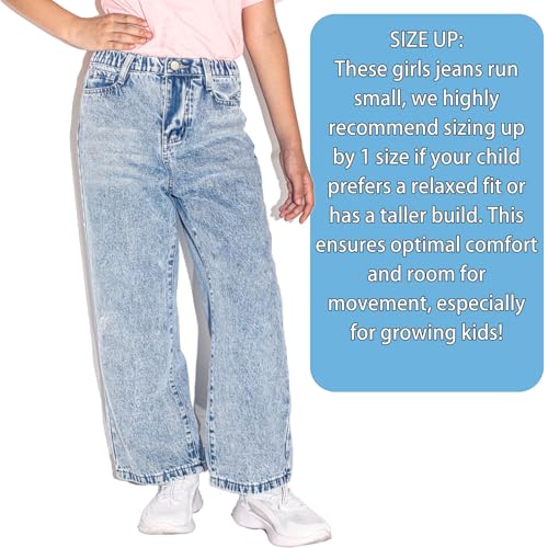 Girls Straight Leg Bootcut Ripped Baggy Jeans for 8-12 Y Old - Adjustable Stretch Waist Pull Up 5 Pockets Washed Denim Pants3