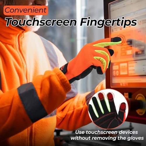 Image of HANDLANDY Work Gloves for Men & Women, Utility Mechanic Working Gloves Touch Screen, Flexible Gardening Gloves for Yard