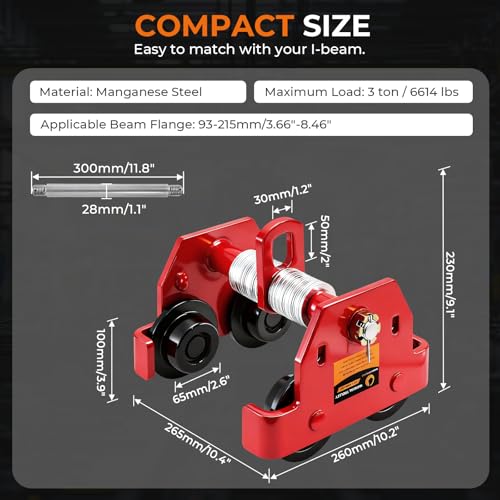 BEAMNOVA I Beam Trolley 3 Ton Manual Adjustable for I-Beam Flange Width 3.66" to 8.46", Overhead Push Beam Trolley Heavy Duty Dual Side Wheels, for Garage Hoist for Straight Curved I Beam by BEAMNOVA - Image 7