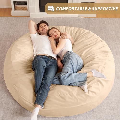 HABUTWAY XX-Large Bean Bag Chair: Giant 7' Memory Foam Furniture Bean Bag Chairs for Adults with Microfiber Cover 7Ft (Khaki)