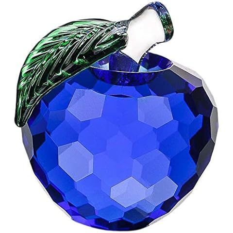 Crystal Apple Figurines Glass Apple Sculpture Apple Statue Fruit Figurine Apple Gift, Glass Art Craft for Home Decoration - Blue Cover