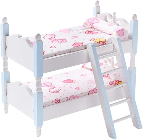 TOYANDONA Muebles de madera para casa de muñecas a escala 112, litera de bebé con escalera para accesorios de casa de muñecas en miniatura