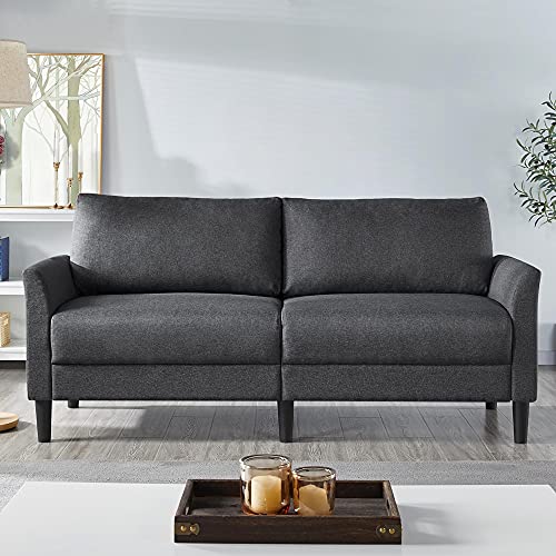 Yaheetech 75.5’’ W Modern Sofa Couch Linen Fabric Upholstery Mid-Century Fabric Low Back 2-Seat Sofa Couch Armrests Pillow Top Backrest Loveseat Grey #TOP1