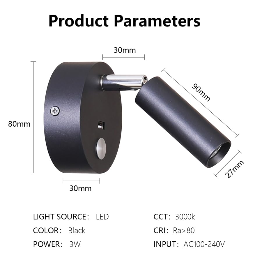 Image of Surface Wall Mounted Reading Light Sconces Lamp Touch Dimmer Switch LED 3W Warm White 3000K 2PCS (Hardwired)
