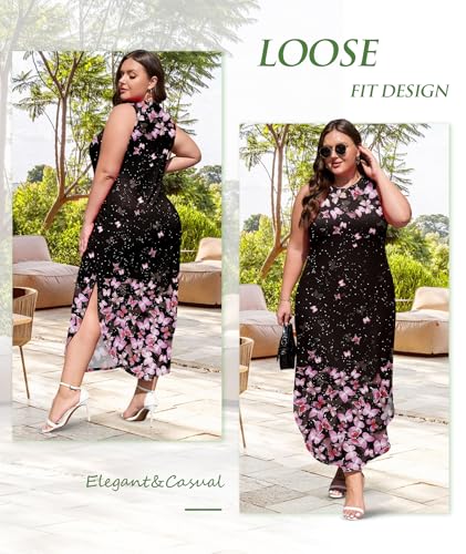 Image of Wolddress Womens 2026 Plus Size Sleeveless Tank Dress Casual Loose Sundress Split Summer Beach Long Maxi Dresses with Pockets