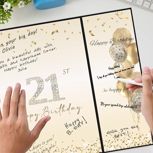 Image of DARUNAXY Black Gold 21st Birthday Party Decorations, Happy 21st Birthday Alternative Signature Guest Book for Men Women Cheers to 21 Years Old Gifts 21 Birthday Signing Card Board Party Supplies