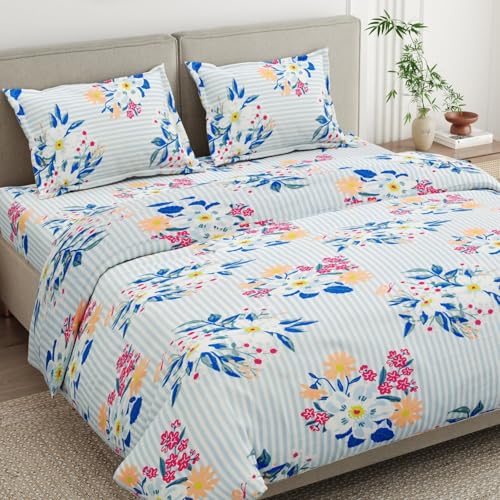 Image of Haus & Kinder Bedsheet for Double Bed King Size, 108 * 108 Inches King Size Bed Sheet Cotton with 2 Pillow Covers 186TC Cotton Bedsheets - Floral Tapestry