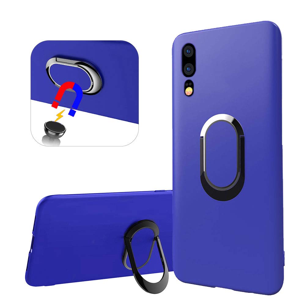 YiCTe Case for Huawei P20 Lite,Creative 360 Degree Rotating Ring Holder Kickstand Cover Compatible with Magnetic Car Mount Shockproof Matte Soft TPU Stand Protective Case for Huawei P20 Lite,Blue