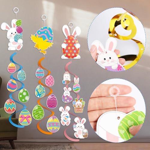 Image of Easter Decorations, Kaluofan Easter Hanging Decorations, Cute Colorful Eggs Chick Carrot E-aster Decorations for Home Office School, Unique Hanging Swirl Decorations