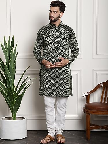 Image of SOJANYA(Since 1958 Men's Silk Blend Paisley Design Kurta & Off-White Churidar Pyjama Set