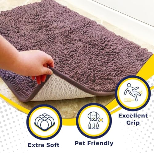 Image of Muddy Mat | Super Water Absorbent Door Mat Indoor, Microfiber Quick Dry Chenille Entryway Rug, Slip Resistant Front Door Mat, Indoor Mats for Entryway, Machine Washable Pet Rug, Plum 5ft x 7ft