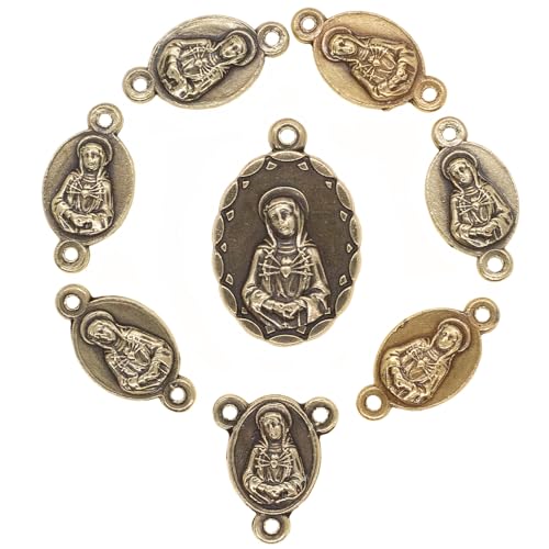 VILLAGE GIFT IMPORTERS Seven Sorrows of Mary Bronze-Tone Medals | Catholic Chaplet Craft Supplies | Set of 8 Religious Beads | DIY Rosary Making | Made in Italy3